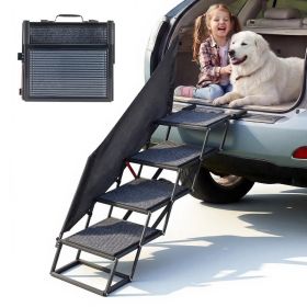 Dog Stairs For Car, 4-Step Extra-Wide Foldable Pet Ramp With Non-Slip Rug Surface, Lightweight Portable Dog Ladder For SUV, Truck, High Beds And (Option: 4 Steps)